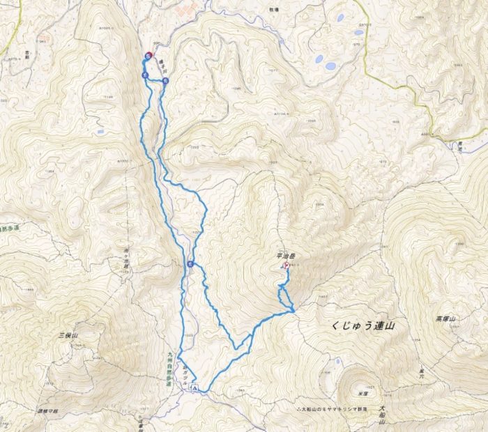平治岳の山行軌跡図